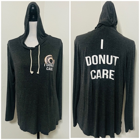 french pastry Tops - French Pastry Size XL Charcoal Graphic “I DONUT CARE” Hoodie Lightweight